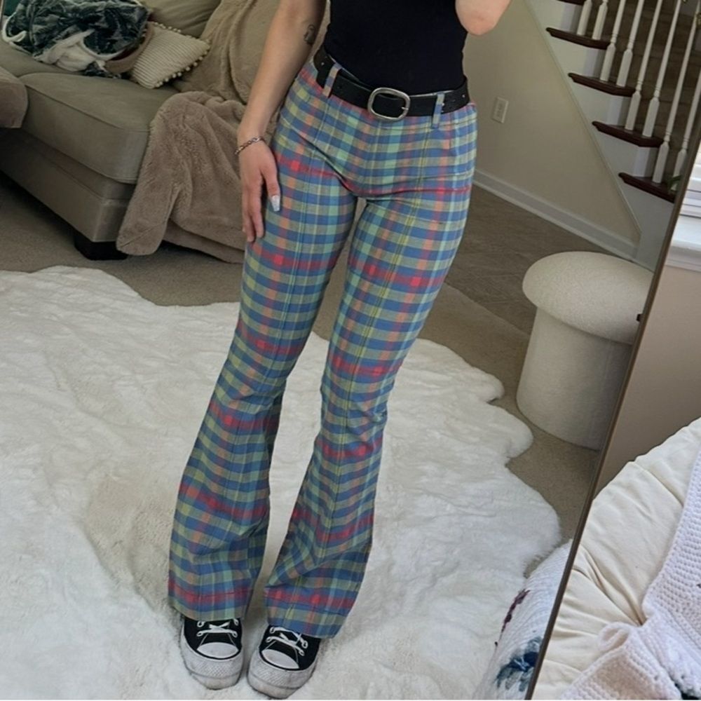Free People rainbow checkered 80s vibe flare pants